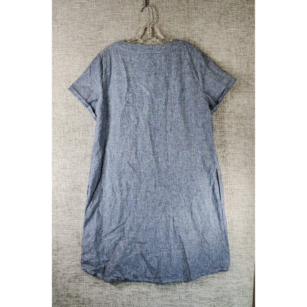 Blue Illusion 100% French Linen Midi Dress Womens XL Blue Short Sleeve Shift - Picture 7 of 11